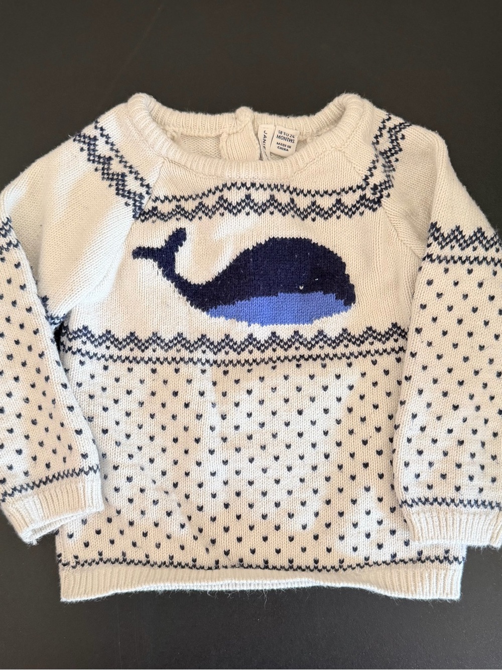 Janie and Jack Cream Sweater with Navy and Blue Whale